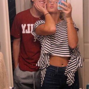 WE THE FREE PEOPLE FREE ANGEL STRIPED NAVY WHITE TAPERED TOP TEE M